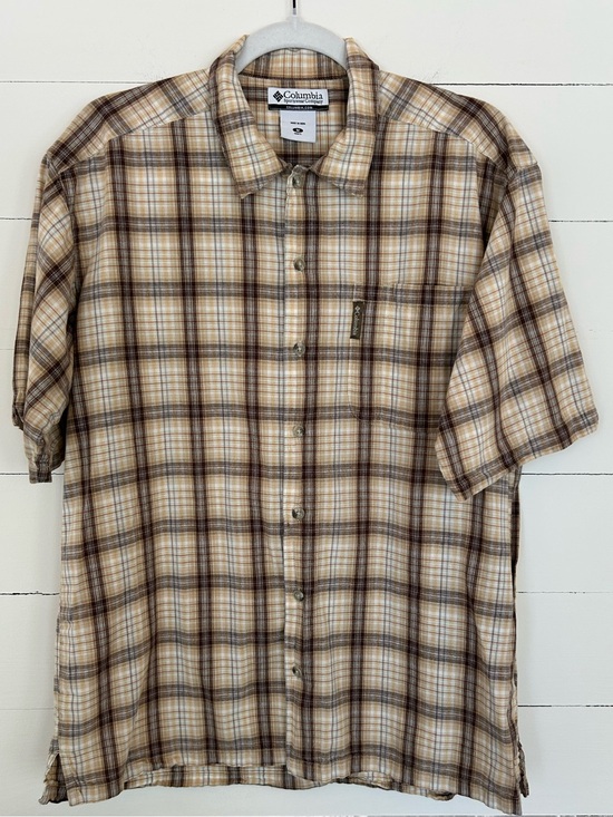 Columbia Other - Columbia Men’s Beige and Brown Plaid Short-Sleeve Button-Down Shirt SZ: Med